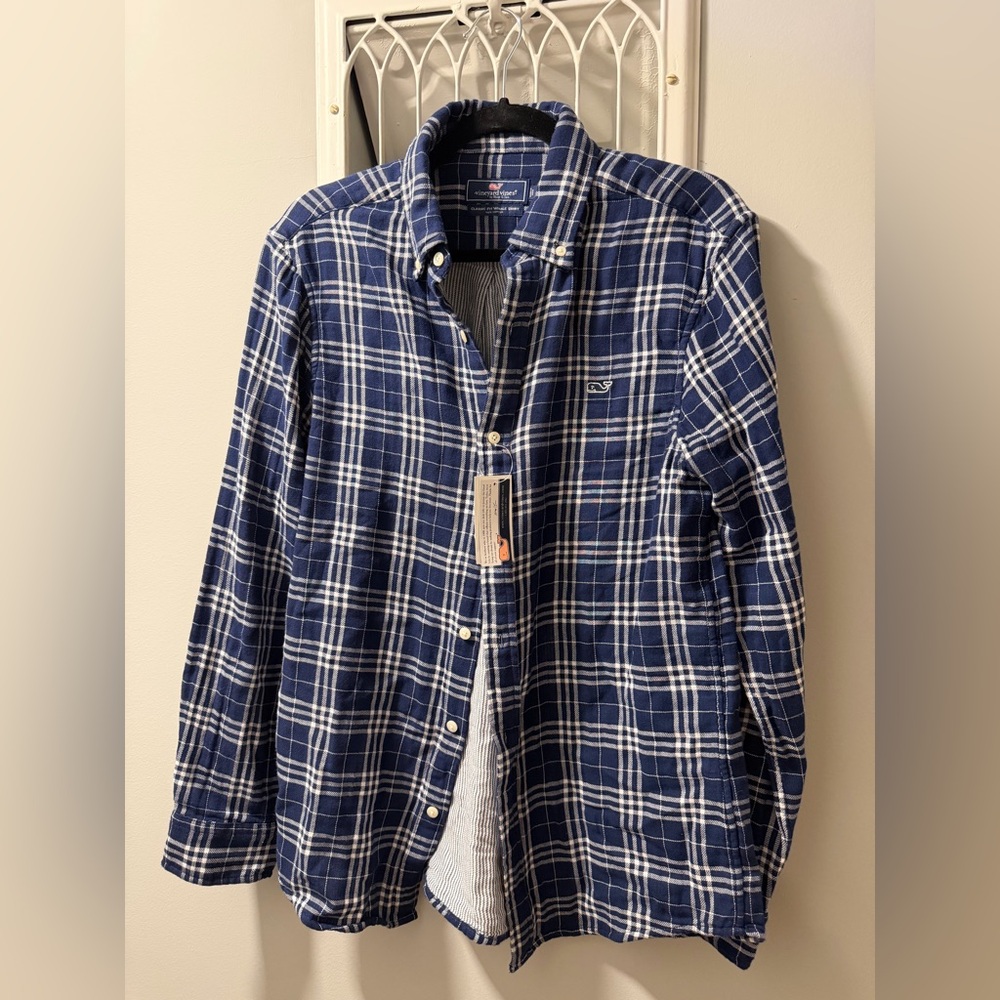 NWT Vineyard Vines Check Double Cloth Whale Shirt, Sz Sm
